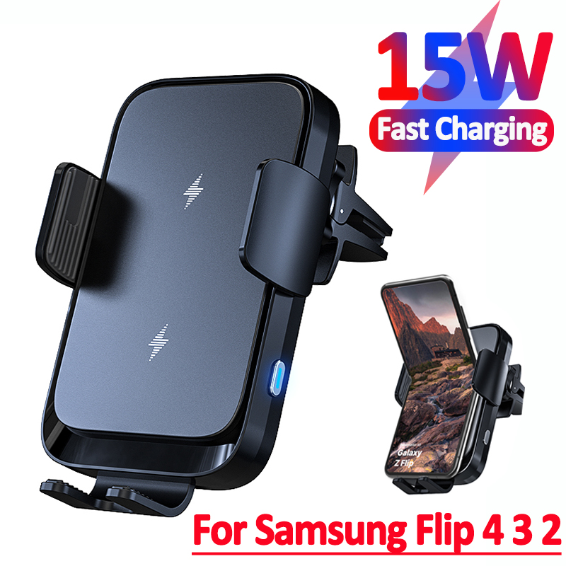 Bezprzewodowa ładowarka samochodowa z podwójną cewką Uchwyt samochodowy na telefon do Samsung Galaxy Z Flip 5 4 3 S22 S21 iPhone 14 13 Stacja szybkiego ładowania