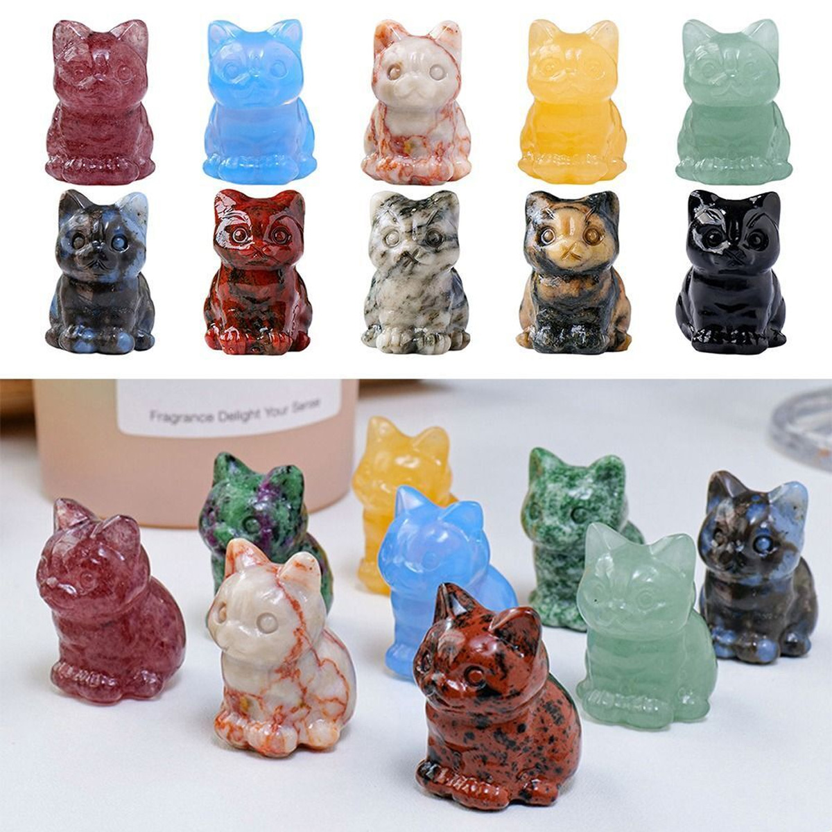 Natürliche Kristall-Katzenornamente, handgeschnitzter Kätzchenkristall, Originalstein, Edelstein, DIY, Tierhandwerk, Kunstwerke