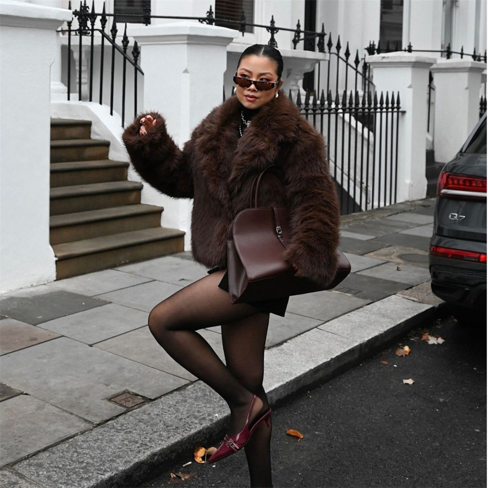 Moda meninas marrom fofo curto falso pele de raposa jaqueta feminina inverno 2024 marca quente grosso quente eco casaco de pele feminino