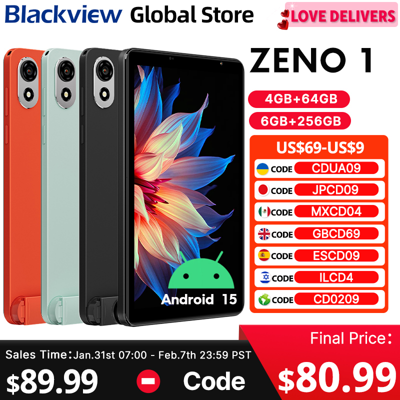 新型Blackview ZENO 1タブレット、8インチディスプレイ、4G LTE、Android 15、Widevine L1、オクタコア、64GB/256GB、6000mAhバッテリー、Doke AI搭載、小型パッドPC