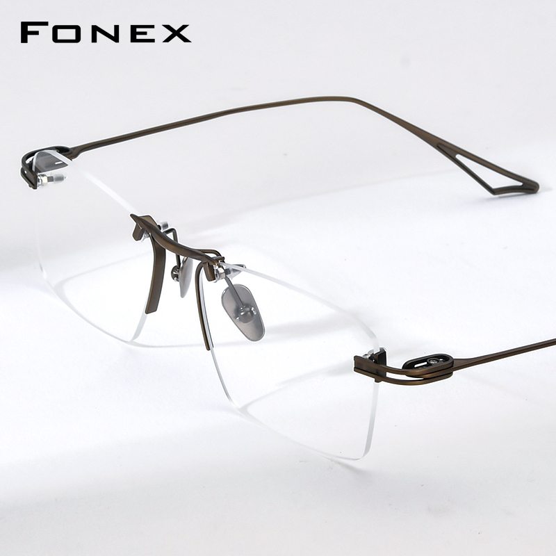 Montatura per Occhiali FONEX in Titanio, Design Senza Montatura per Uomo, Occhiali Quadrati Ultraleggeri di Alta Gamma Giapponesi 85914