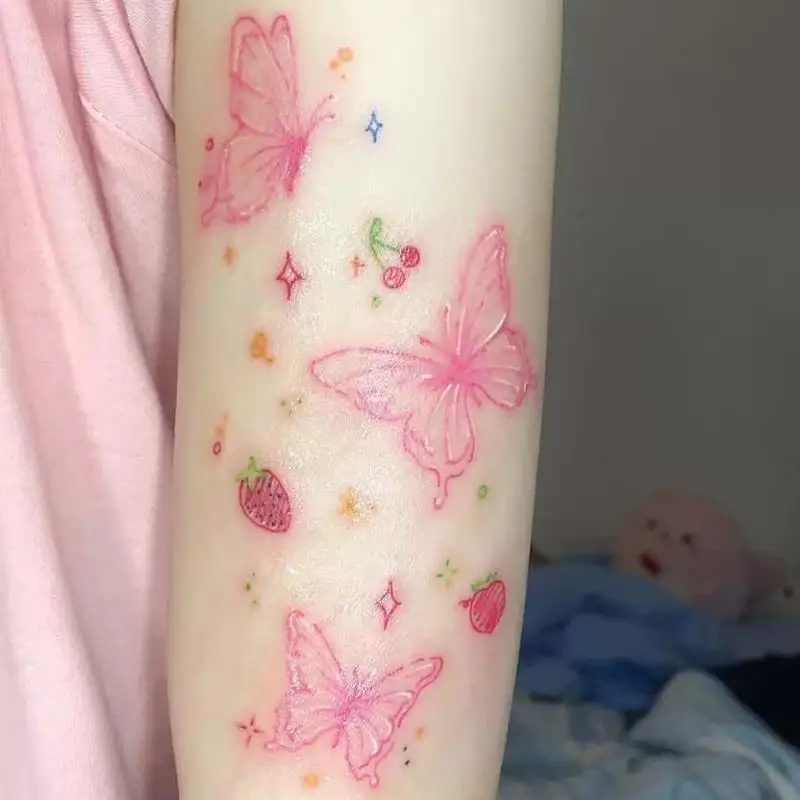 一時的な蝶の入れ墨セット,防水,偽のタトゥー,シンプル,かわいい,チェリー,手首,y2k