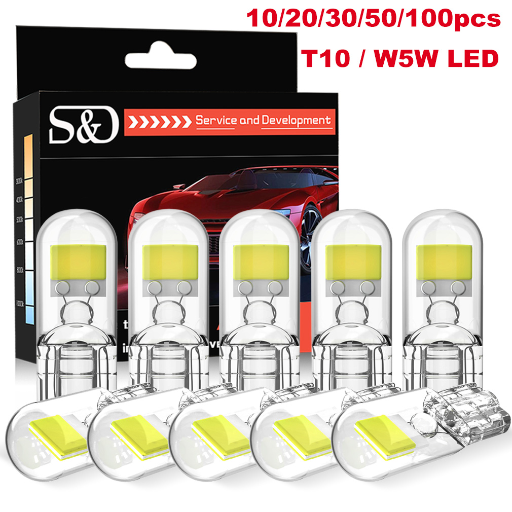10/20/30/50/100 pçs w5w led t10 canbus luz do carro cob vidro auto automóveis lâmpada da placa de licença cúpula ler lâmpada drl 12v 6000k branco