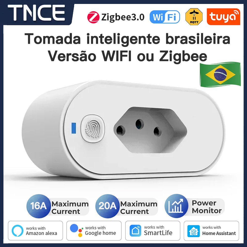 Adapter TNCE Tuya Brazylia Wtyczka 16/20A, gniazdko WIFI lub zigbee3.0 z monitorowaniem zużycia energii, inteligentne sterowanie gniazdkiem, sterowanie głosowe Google Home Alexa
