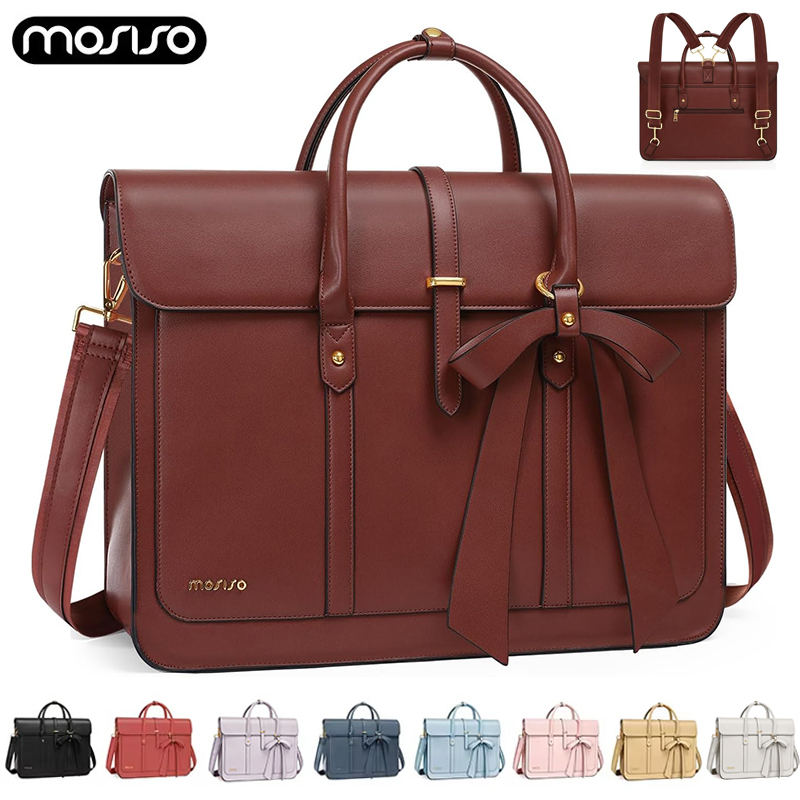 MOSISO dames draagtas voor MacBook 13 14 15 16 17,3 inch notebook PU lederen laptop schoudertas rugzak handtas Dual-purpose