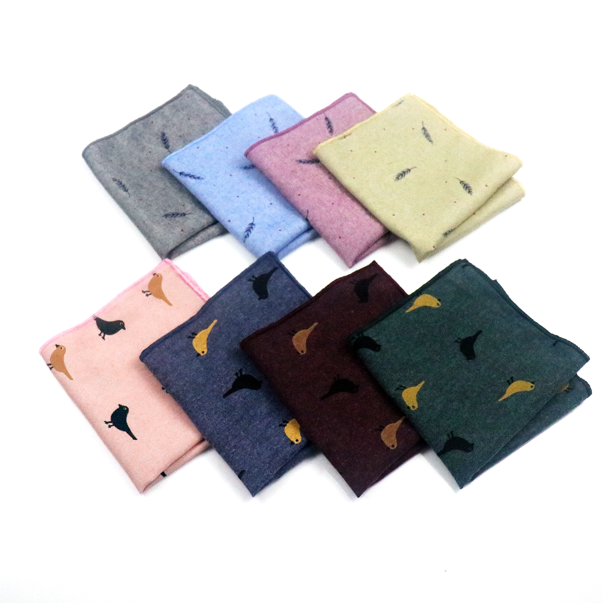 Pañuelo cuadrado de bolsillo de algodón para hombre, estampado de plumas de ala, pañuelo gris, accesorios de boda de negocios, traje Vintage, 25CM
