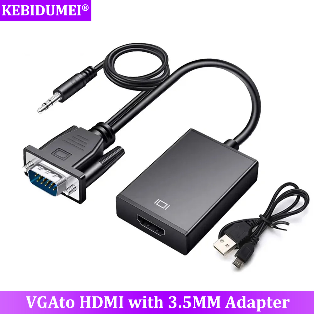 HD 1080P VGA a HDMI convertidor adaptador VGA con Cable de Audio y vídeo de 3,5mm entrada VGA salida HDMI para ordenador portátil TV proyector