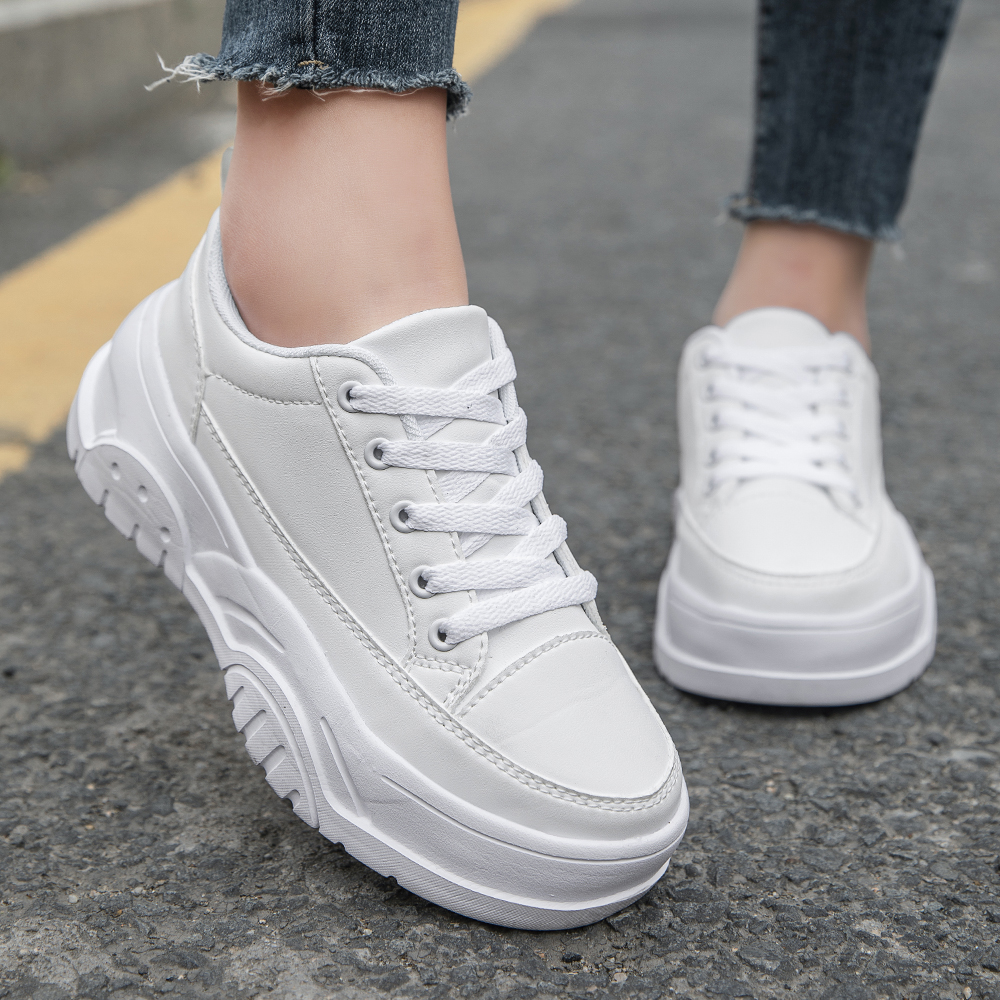 Nieuwe Platform Flats Loafers voor Vrouwen Herfst Dikke Bodem Casual Lederen Wandelschoenen Ronde Neus Wig Schoenen Zapatos De Mujer