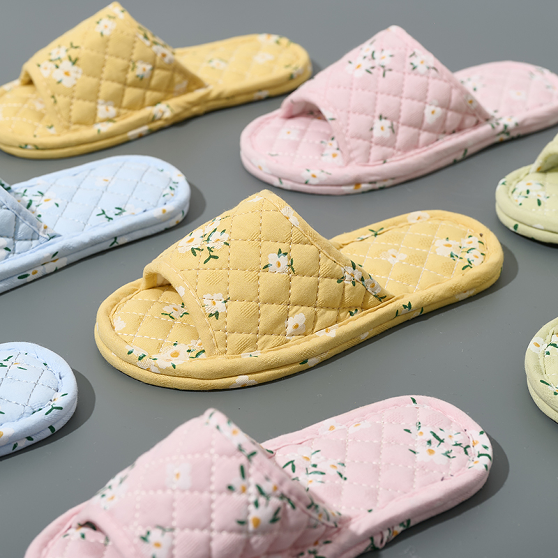 Chinelos internos de algodão macio floral sapatos de chão moda flor chinelos antiderrapantes casa chinelos quarto
