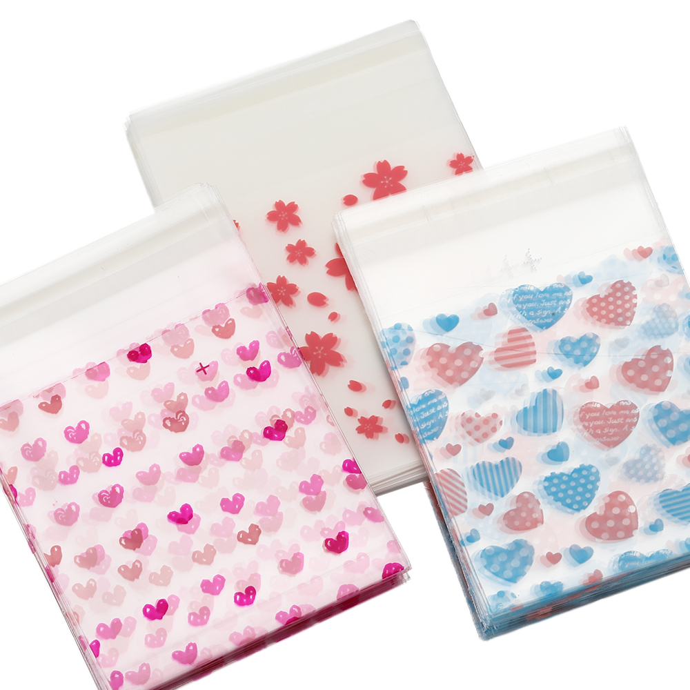 50pcs วันวาเลนไทน์ Love Series พลาสติกใส Self-Adhesive กระเป๋าสําหรับ DIY เครื่องประดับบรรจุภัณฑ์จอแสดงผลเบเกอรี่คุกกี้บรรจุภัณฑ์