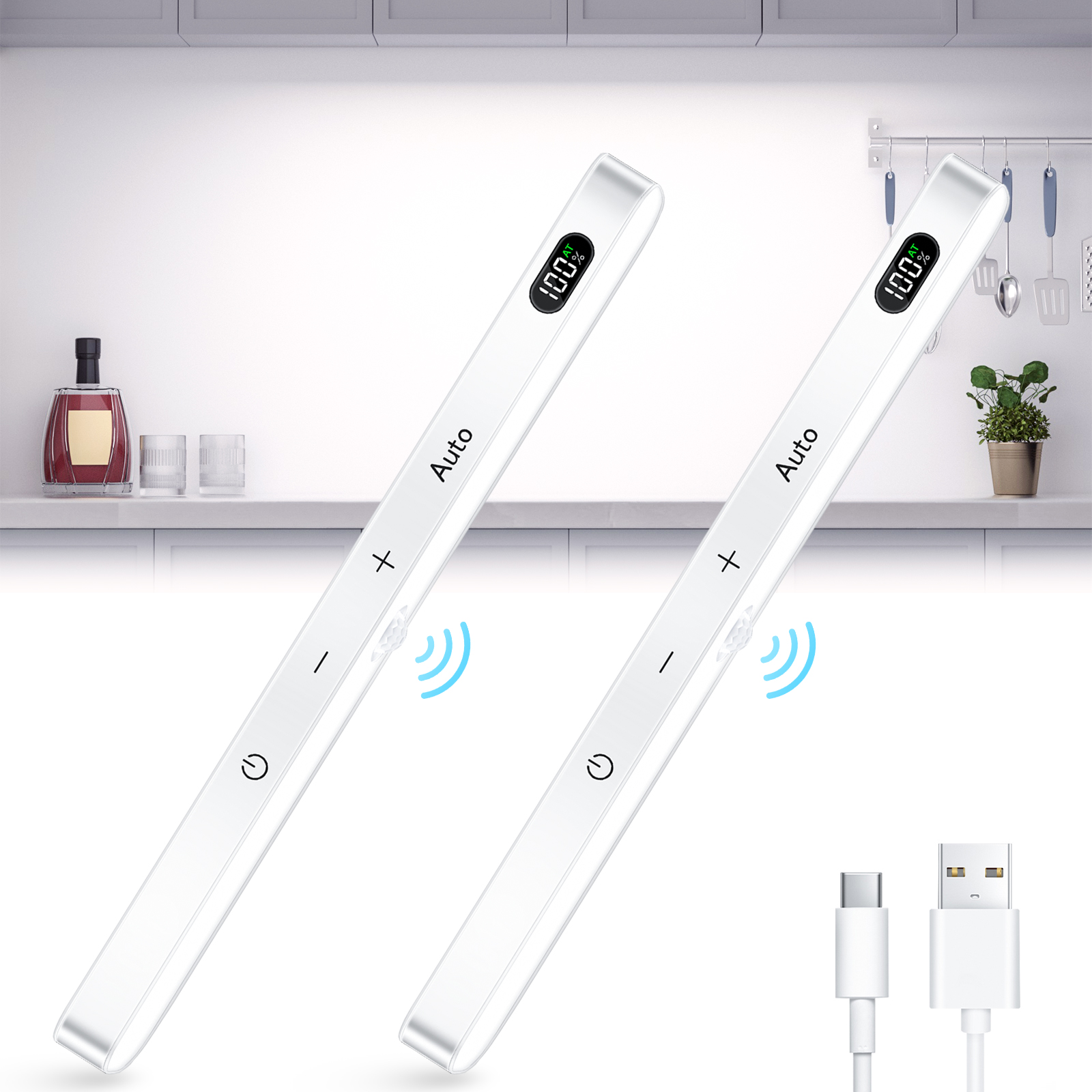 WILLED Unterschrankleuchten, wiederaufladbare Batterieanzeige, 60 LEDs, Touch-Lichtleiste, Bewegungsmelder, Schrankleuchte, Nachtlichter