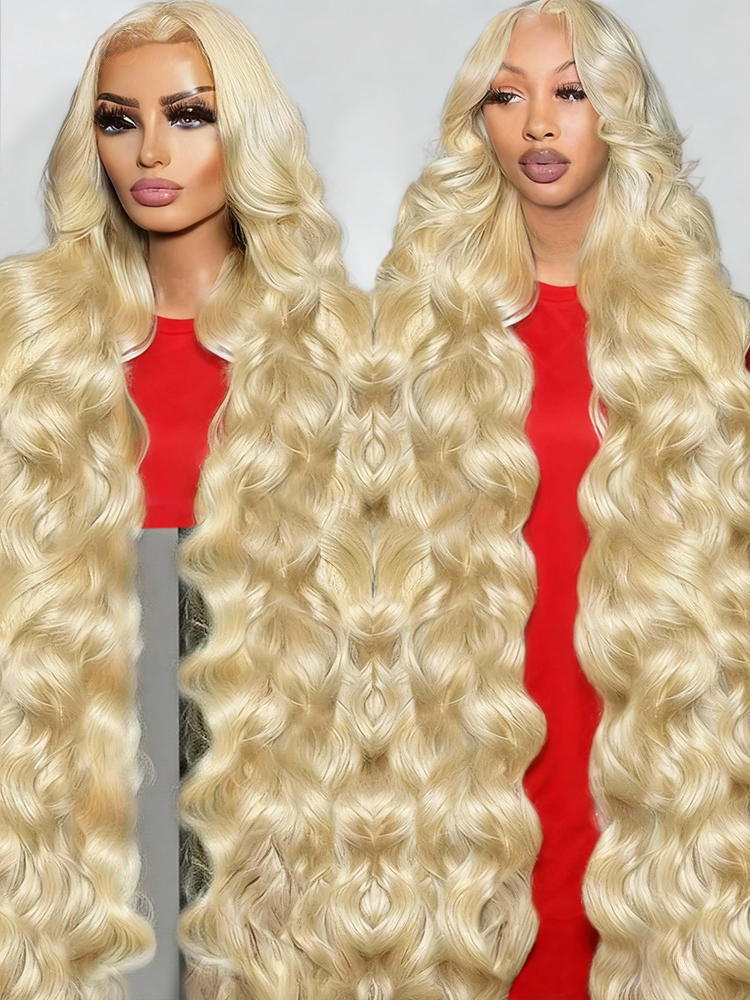 613 HD Lace Frontal Perücke 13x6 Blonde Echthaarperücken 250 Dichte Körperwelle Lace Front Perücken Farbiges Echthaar vorgezupft 40 Zoll