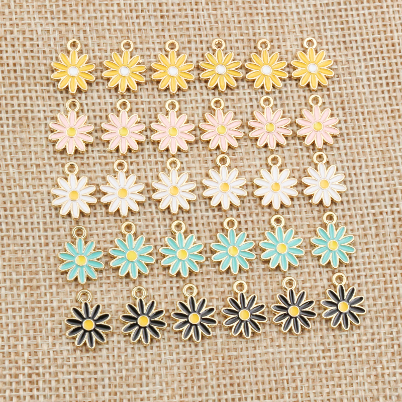 20 sztuk 10x13mm śliczne ze stopu metali kropla oleju Colorblock Daisiy urok kwiat roślin wisiorek dla DIY bransoletka naszyjnik tworzenia biżuterii