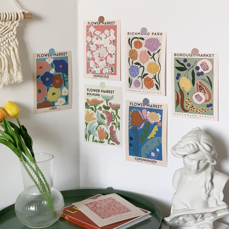 Cartão Postal Artístico Ins Abstrato Flor, Parede de Fundo Estético Vintage, Cartão Decorativo DIY, Adereços fotográficos com Adesivo, 6 Folhas