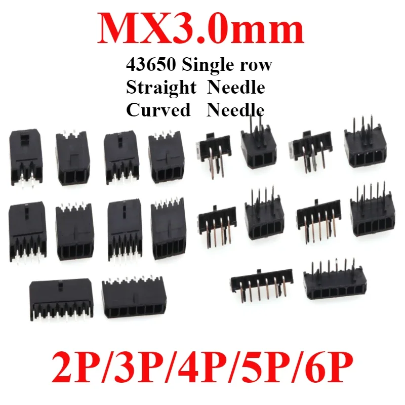 Connecteur Micro-Fit 3.0mm, 5/10/50 pièces, aiguille simple, droite, broche en-tête 2/3/4/5/6 broches MX3.0 43650 Type prise mx3.0mm