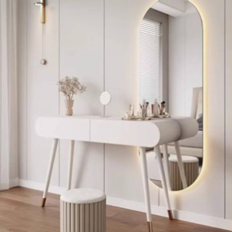 White Dresser Drawers Modern Minimal Hotel Aesthetic Mirror Bedroom Makeup Table Storage Women Schminktisch Bedroom Furniture