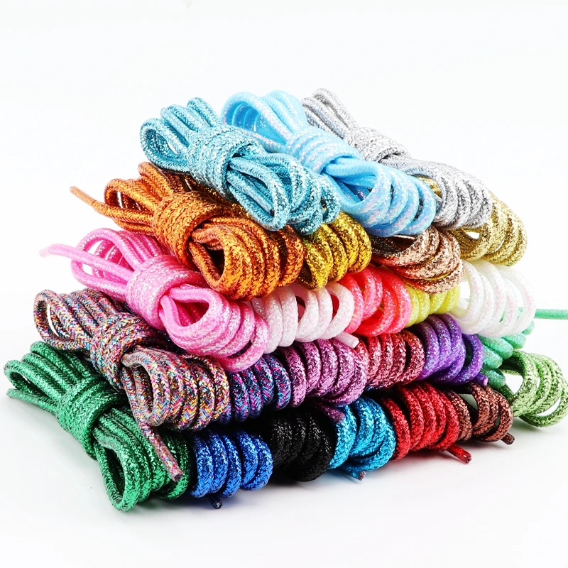 รอบ Shoelaces แฟชั่น Glitter สีสันรองเท้า Laces สําหรับรองเท้าผ้าใบ Precision Compilation ไม่ซีดจางเชือกผูกรองเท้าอุปกรณ์เสริม