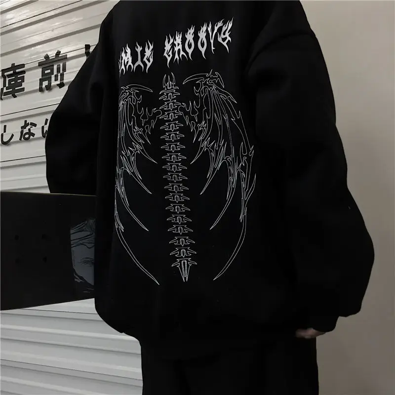 Otoño Punk negro sudaderas Tops gótico Grunge Sudadera con capucha de gran tamaño ropa de calle para mujer Hip-hop Cool pareja High Street jerseys