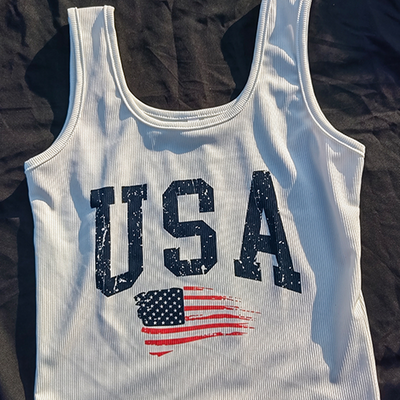 New Y2K USA Printing Women Casual Vest Short Crop Top Streetwear Female Knitting Tops Gothic Sling Tank Corset Grunge Clothing
