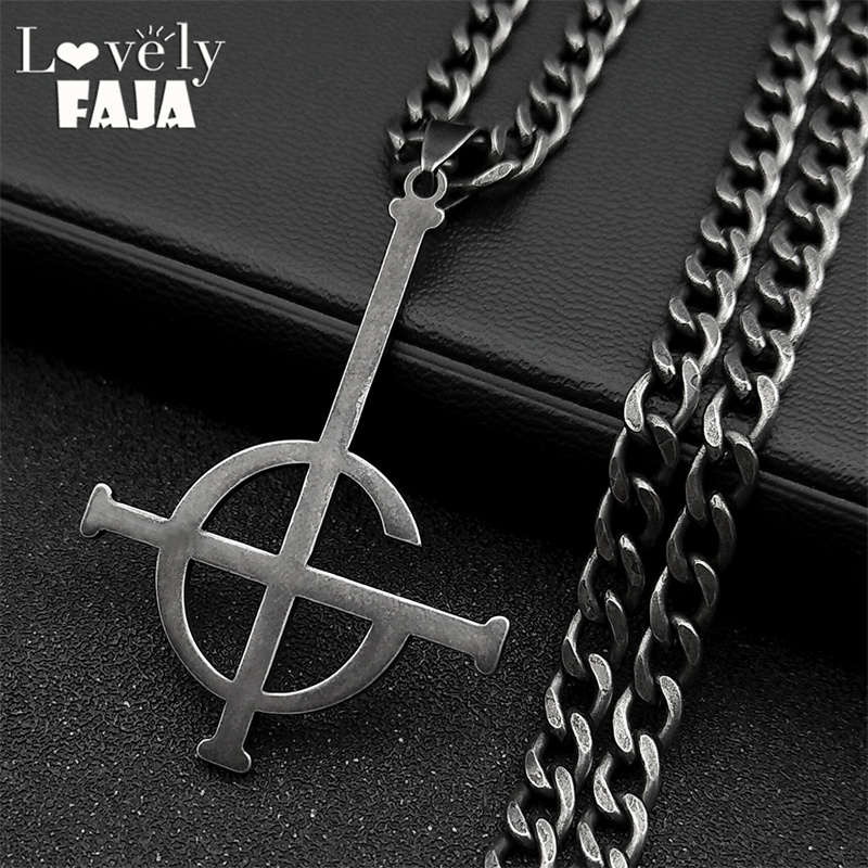 Mesurost Nameless Band BC Collier avec pendentif en acier inoxydable, Black Ghoul Cross, JOMusical Band, Mask ove cifix, Hip Hop Jewelry Gift