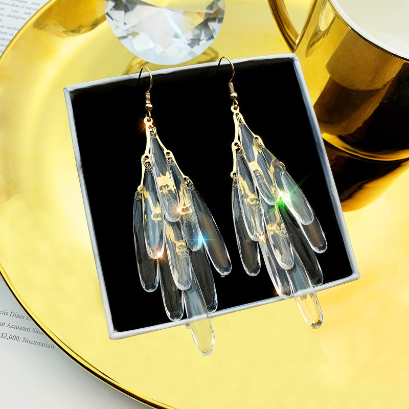 Pendientes largos transparentes con borlas para mujer, aretes de gota de agua de cristal exagerados, colgantes de moda para fiesta, regalo
