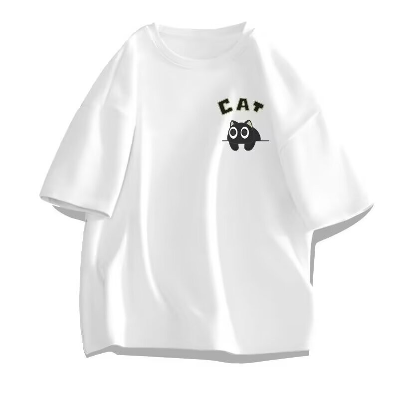 【 M-8XL 】 Summer Limited Edition Men's Oversized T-shirt Korean Casual Loose Style Anime Black Cat Print T-shirt