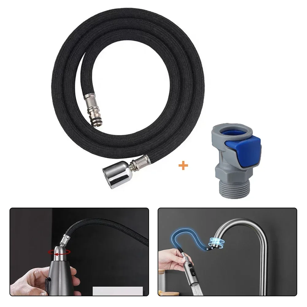 Manguera para grifo de cocina para mejoras del hogar, manguera para grifo de 1,5 m, cabezales de Metal resistentes, fácil instalación, nailon de alta densidad