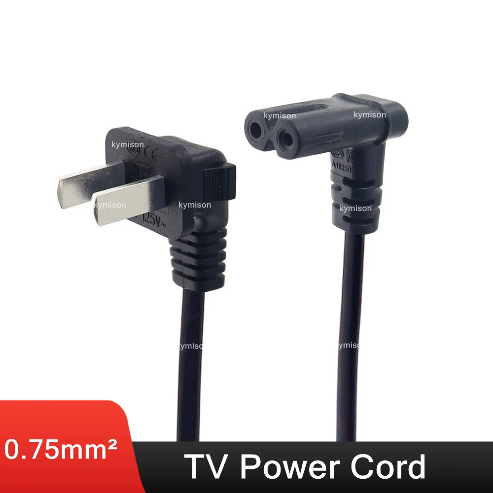IEC 320 C7 naar universele 2-pins stekker netsnoer voor Samsung TCL TV, C7 haaks 90 graden naar 2-pins verlengkabel, 0,5 m/1 m/2 m