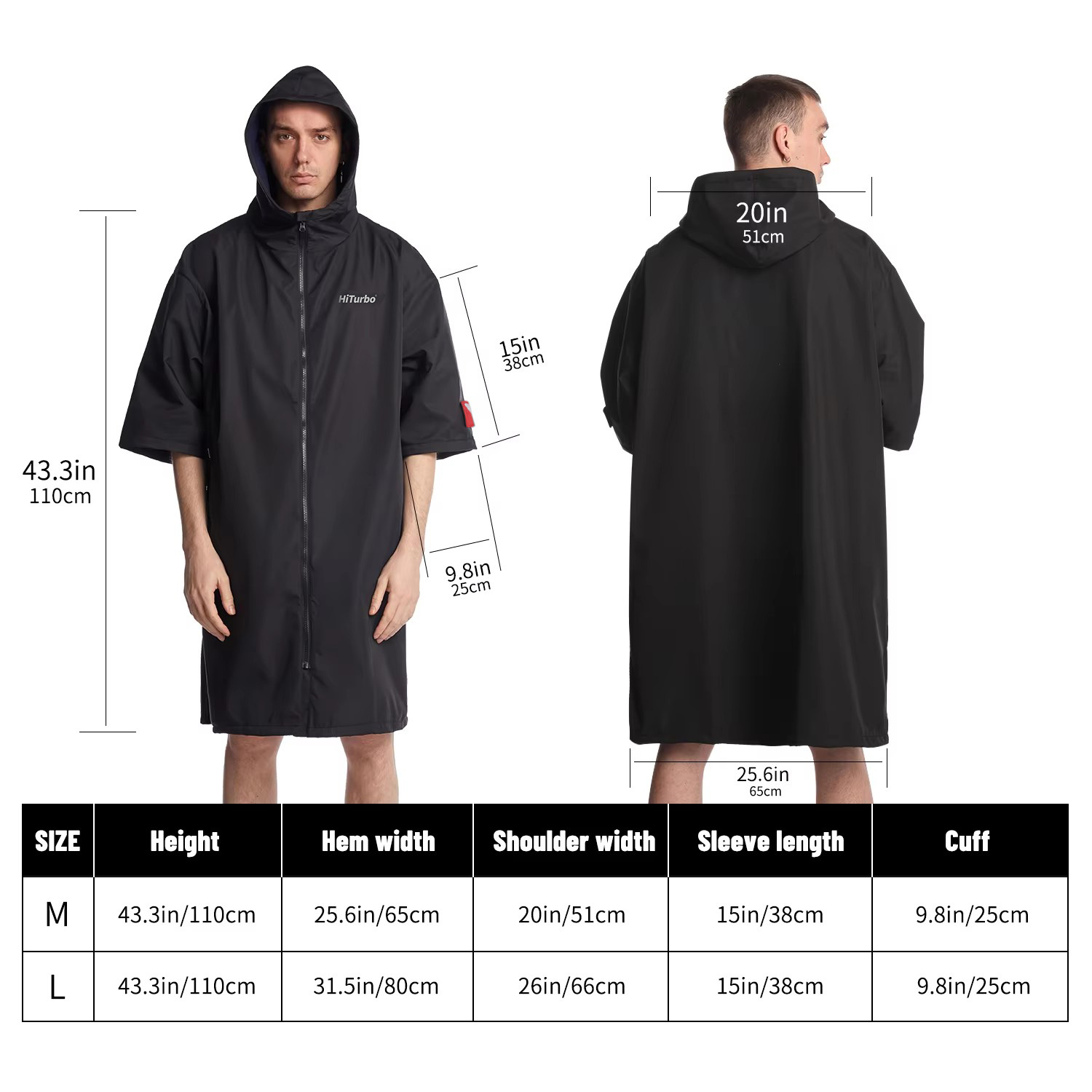 Hiturbo capa impermeável com capuz de manga curta, capa para troca, à prova de vento, secagem rápida, natação, surf, escalada, quente, secagem rápida