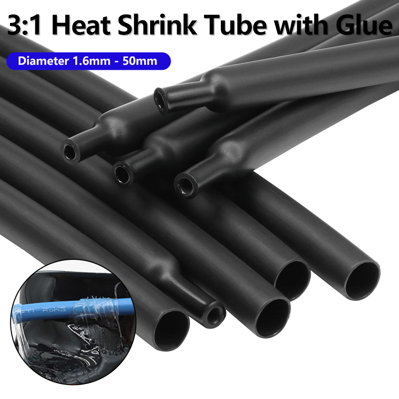 Tube thermorétractable noir 3:1 avec colle, 1,6 mm - 50 mm, double paroi, en polyoléfine, 3/5M ﻿ Gaine de protection pour câbles