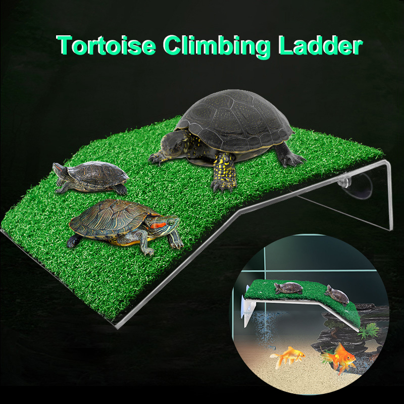 Plataforma para tomar el sol de tortuga, simulación de hábitat de tortuga, rampa de césped, muelle para tortuga, isla flotante para terrario de reptiles, accesorio de acuario