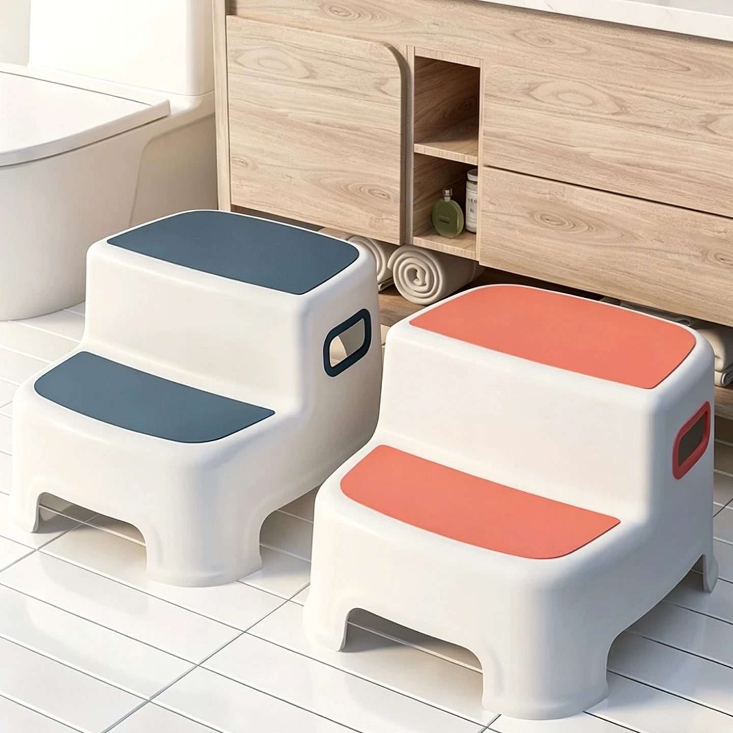 Portable Step Stool Bathroom Anti Slip Two-step Ladder: Suitable for Toilet Training and Sink - Plastic, No Electricity Required