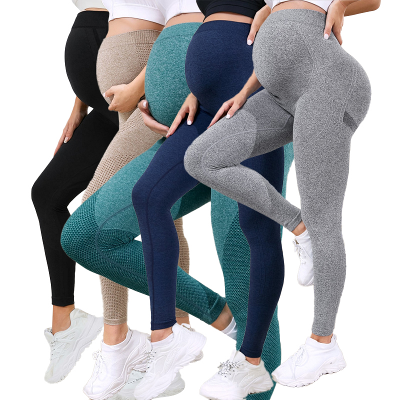 Leggings de maternidade femininas sobre a barriga, comprimento total, calças de ioga para gravidez, uso ativo, leggings de treino