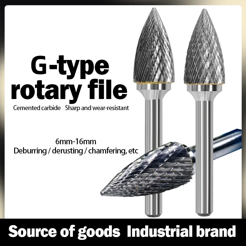 Wolframstahl-Schleifkopf, Hartmetall-Rotationsfeile, konischer Fräser, Metallschleifen, Gravieren, Einzel- und Doppelnut, Typ G