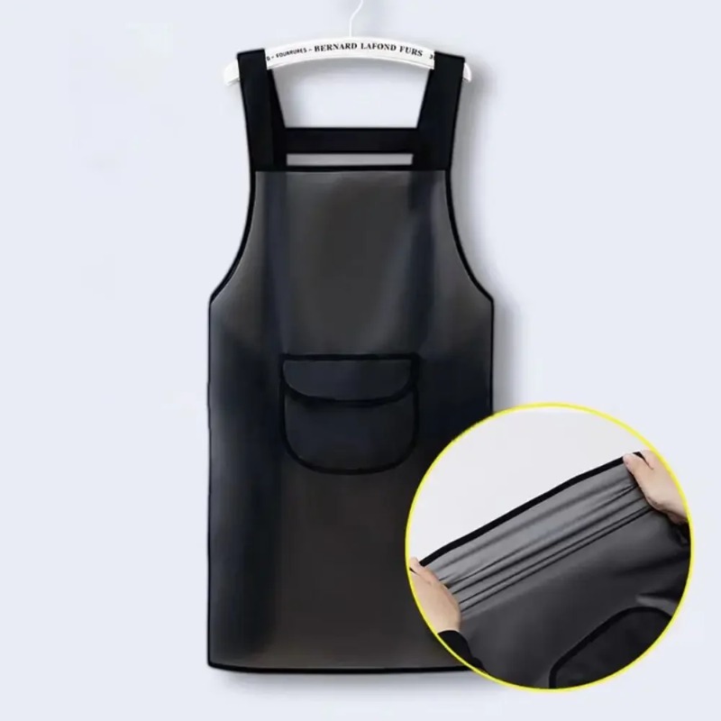 Transparent Black PVC Waterproof Kitchen Apron Oil Resistant Household Work Apron Dirt-Proof Cleaning Aprons for Practical Use