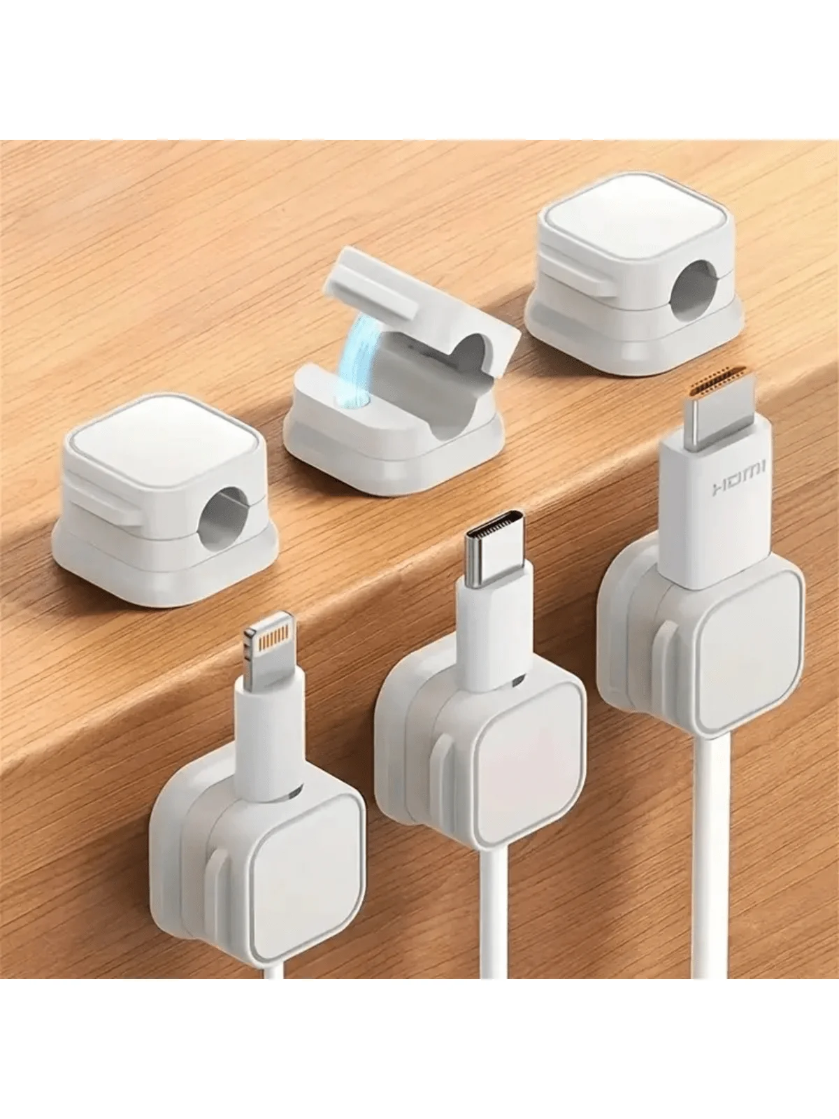 Clips organizadores de cables magnéticos de PVC, adhesivo fuerte, soportes de cables sin taladro para gestión de cables de escritorio y hogar y oficina, multi-U, 6 uds.