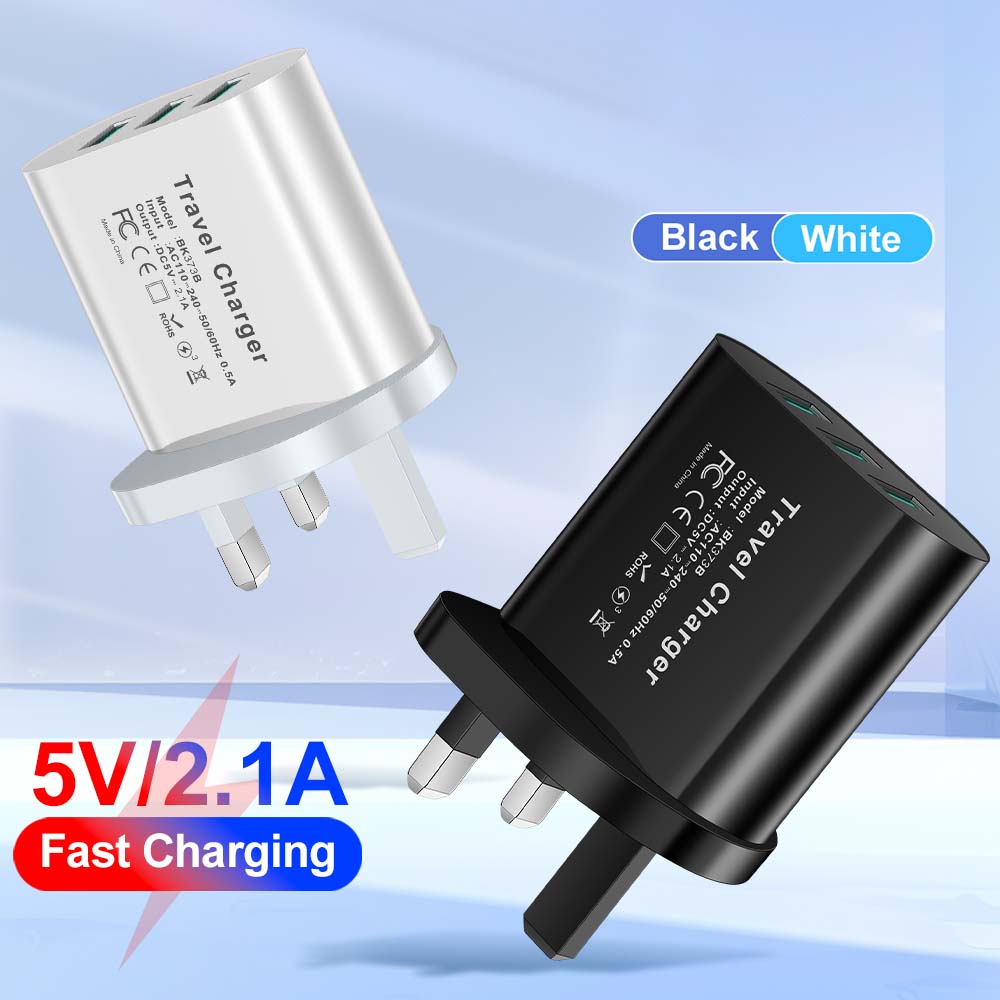 EU/US/UK 3 พอร์ต USB Travel Charger ชาร์จผนังชาร์จสําหรับ iPhone Xiaomi Samsung โทรศัพท์มือถือปลั๊กอะแดปเตอร์ชาร์จ