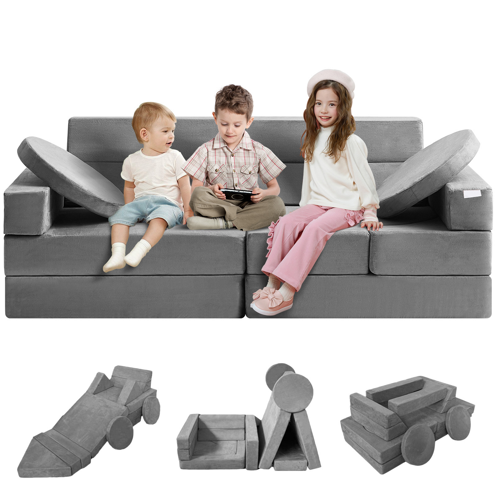Sofa dla dzieci SucceBuy, sofa piankowa dla maluchów z gąbką o wysokiej gęstości 25D do zabawy, kreatywności i spania, meble dziecięce.
