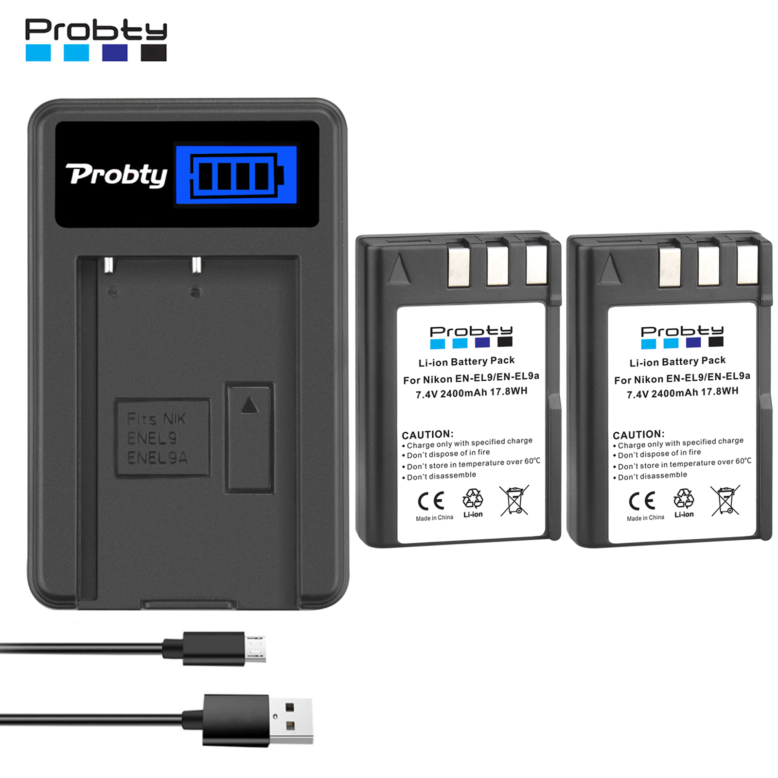 Batteries 2400mAh EN-EL9 EN EL9A EN EL9 ENEL9 + chargeur LED pour appareil photo Nikon D3000 D5000 D40 D40x D60