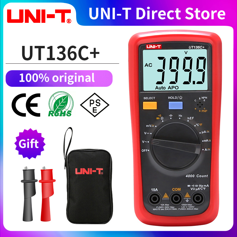 UNI-T UT136B+ Multimetro digitale LCD di grandi dimensioni Doppio display 1000V 10A AC DC Voltmetro Misuratore di corrente UT136C+