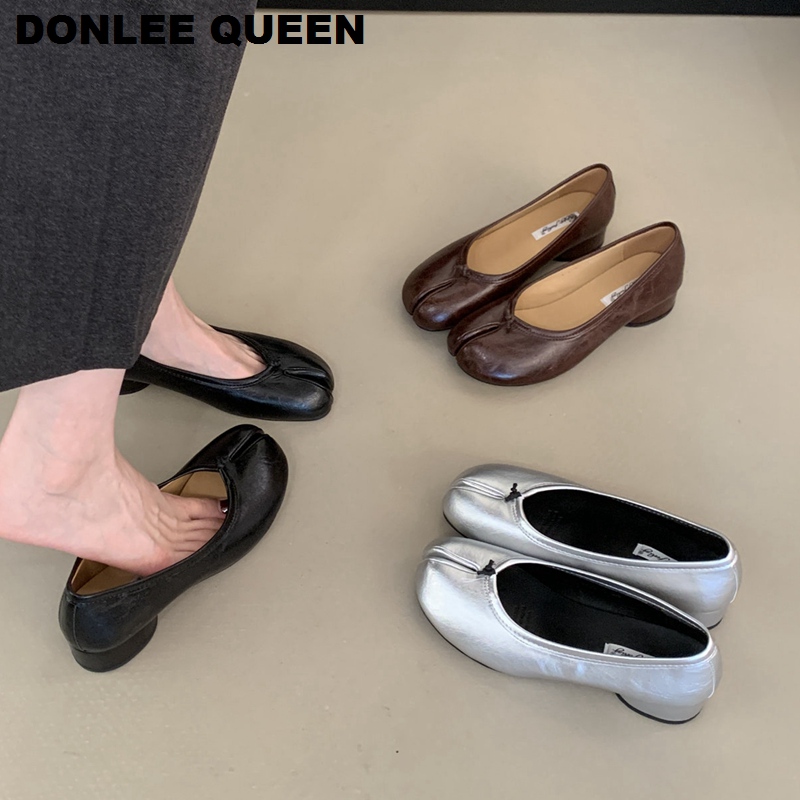 Damskie buty z dzielonym palcem, wsuwane, codzienne mokasyny na grubej podeszwie, brytyjskie oksfordki, miękkie mokasyny, zapatos de mujer, moda 2026.