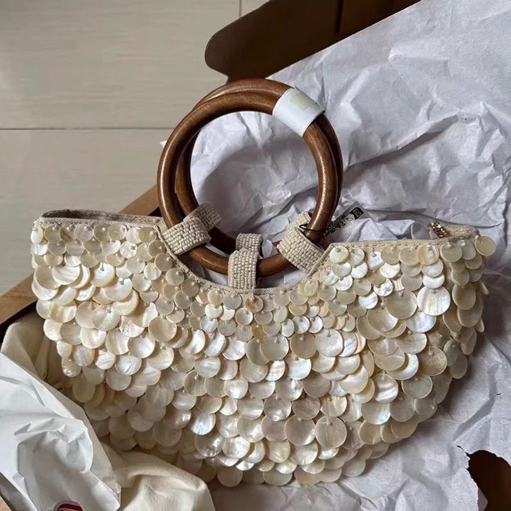 Squisita borsa con perline Portafoglio con interruttore a conchiglia chic fatto a mano per donna Borsa a tracolla a mezza luna Borsa a conchiglia Must-have per l'estate