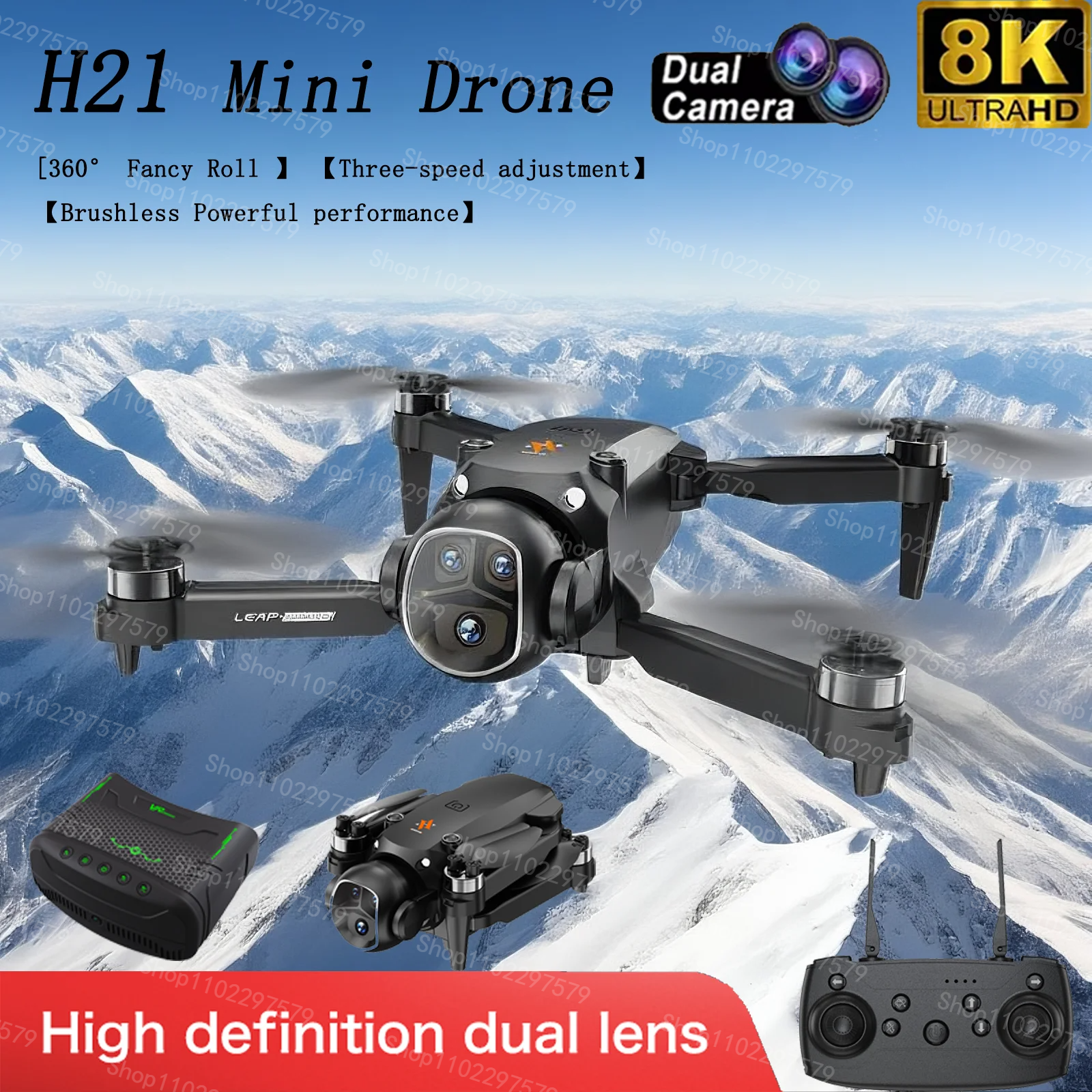 Novo Drone H21 com Localização por Fluxo Óptico, Câmera Dupla HD 8K de Ângulo Amplo, Manutenção de Altitude, RC com Evitação de Obstáculos, Quadricóptero Dobrável, Brinquedo