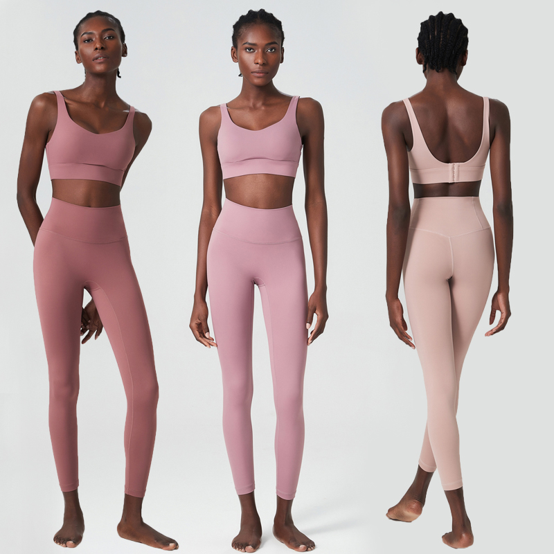 Ensemble de yoga fitness deux pièces pour femmes, couleur unie, extensible, doux, tenue de sport respirante, vêtements de sport pour la course à pied, vêtements pour femmes