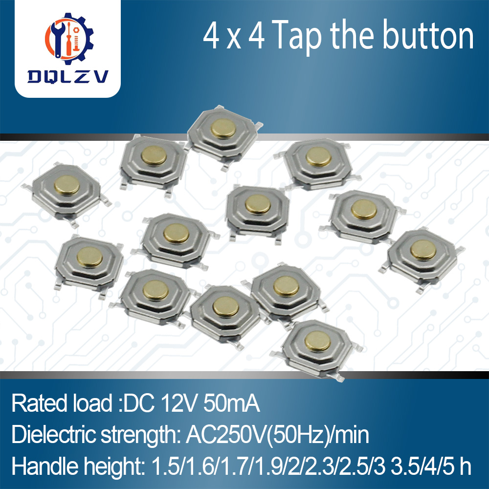 12 V 5,2*5,2*1,5mm 12 V 0,5 A 4 Pin SMT Druckschalter Metall Tactile Micro Tact Touch Schalter Kupfer Unterbrecher 4x4x1,5