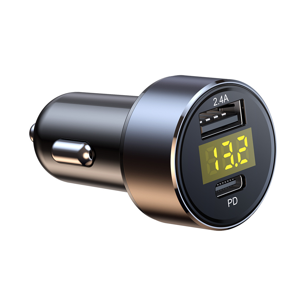 Auto Ladegerät 2,4 A USB Typ-C Port Adapter Zigarette Leichter LED Voltmeter Für Die Meisten Handys Ladegerät Smart dual Port Lade