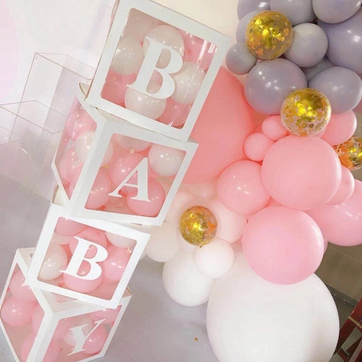 Transparante Letter Baby Douche Doos Verjaardag Bruiloft Aangepaste Naam Ballon Doos 1e Verjaardagsfeestje Decoraties Kids Babyshower Meisje