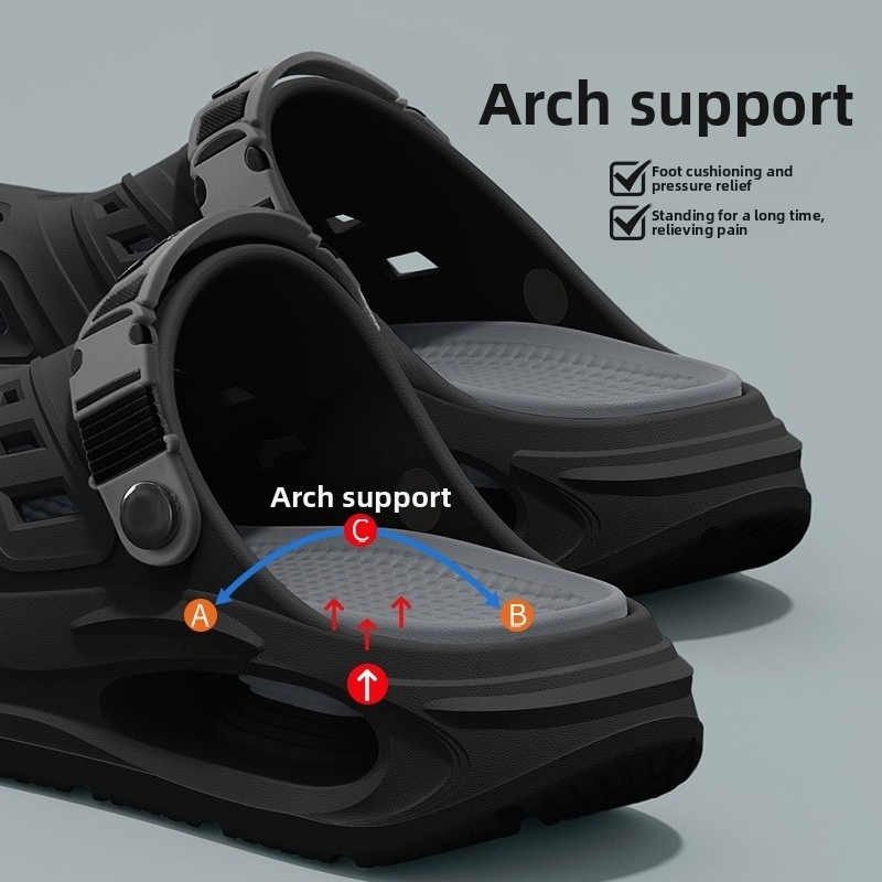 Design em camadas com suporte para arcos dos pés, sapatos perfurados para homens, novo estilo para uso externo, antiderrapante, fresco para atividades ao ar livre.