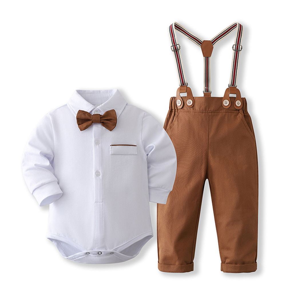 Conjunto formal de roupas de cavalheiro para bebê infantil sólido macacão terno menino primeiro aniversário traje 0-24 meses criança algodão crianças outfit