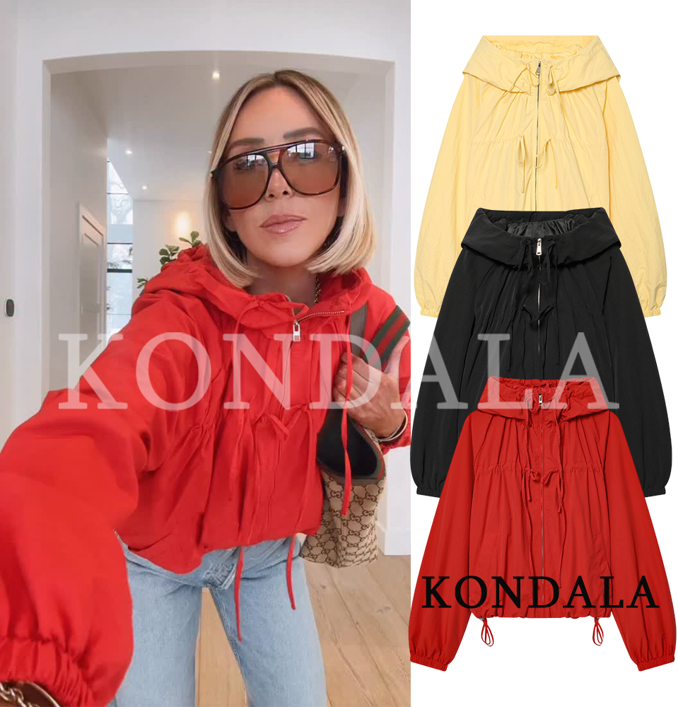 KONDALA Trendy Street Hooded Jacket Women Bow Lace-up Zip-up Jacket 2026 New Spring Summer Fashion Lady Minimalist Casual Jacket